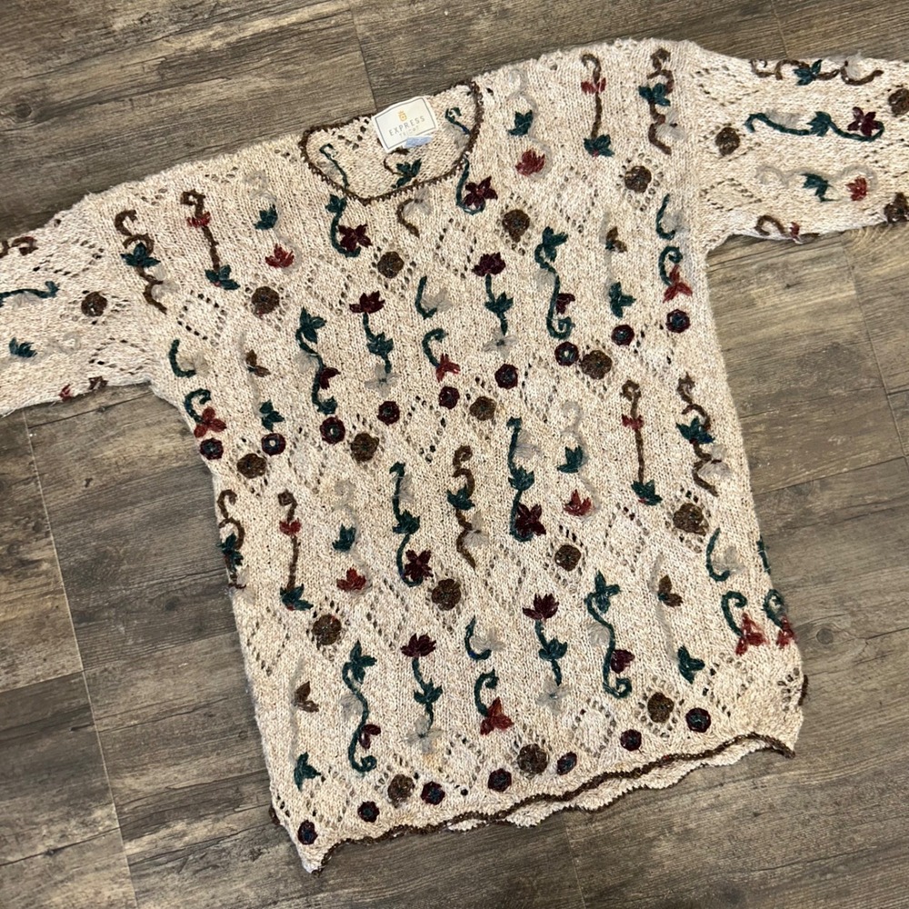 Vintage Express Tricot Sweater Embroidery‎ Women Size Small Angora Blend